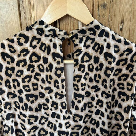 Avec Les Filles 10 Leopard Print Dress Mock Neck Short Sleeve Belted - Picture 16 of 16